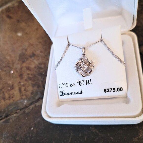 Sterling Silver 1/10 Carat T.W. Diamond Knot Pendant Necklace - Picture 2 of 7